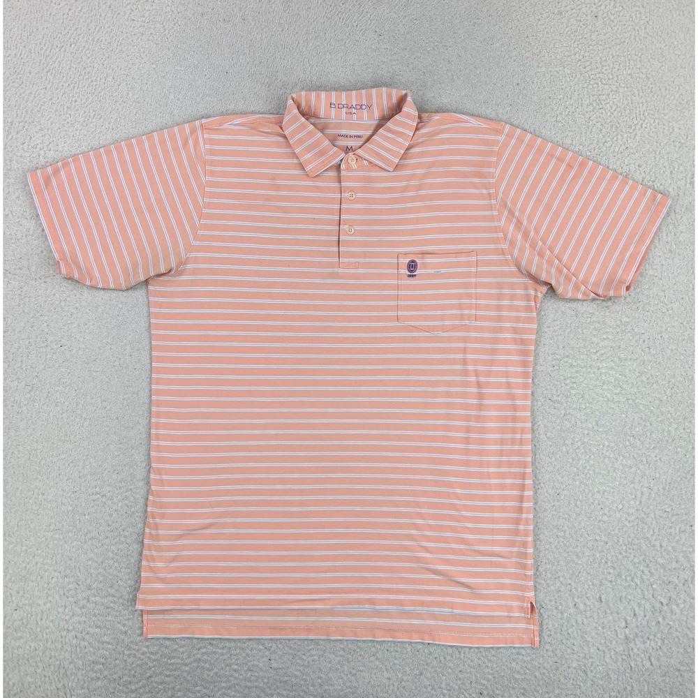 B.Draddy Polo Shirt Mens Medium Orange Stripe Short Sleeve Golf Stretch Knit